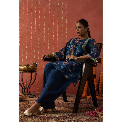 Shivani Bhargava Vadhu Blue Chintz Short Kurta and Dhoti (Set of 2)