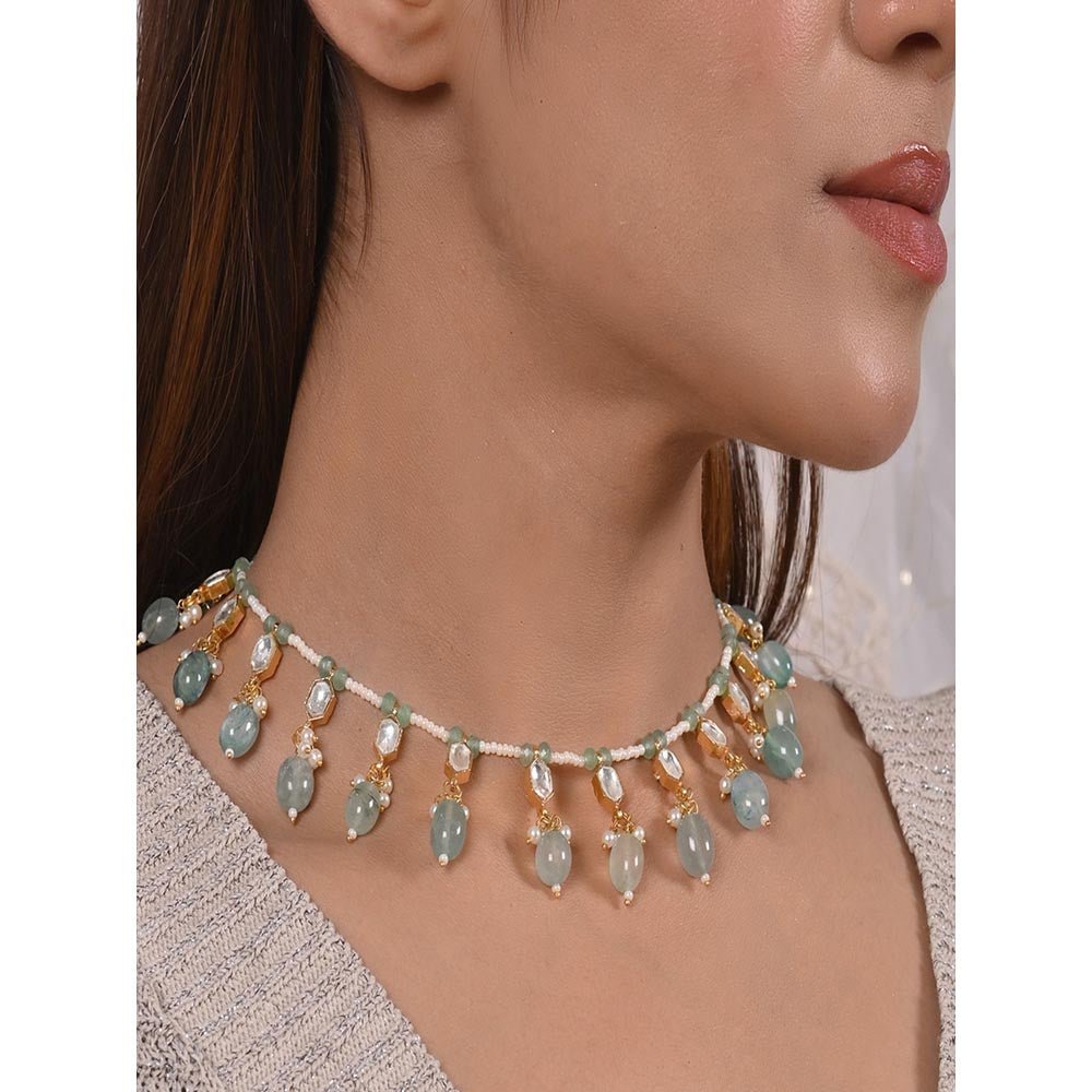 Shlok Jewels Tanisha Aqua Kundan Neklace
