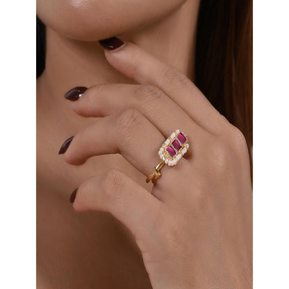Shlok Jewels Vishbhav Jadau Pink Kundan Ring