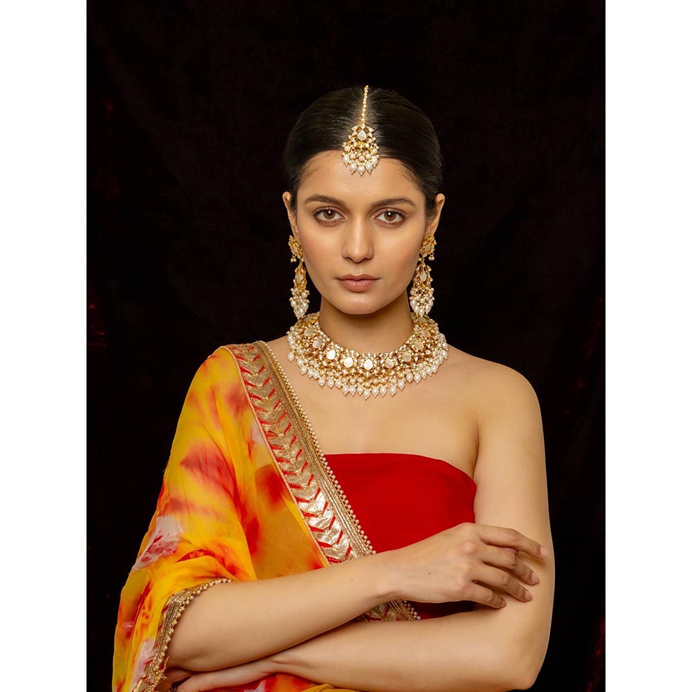 Shlok Jewels Rajatamala Necklace, Maang Tika & Earring Set