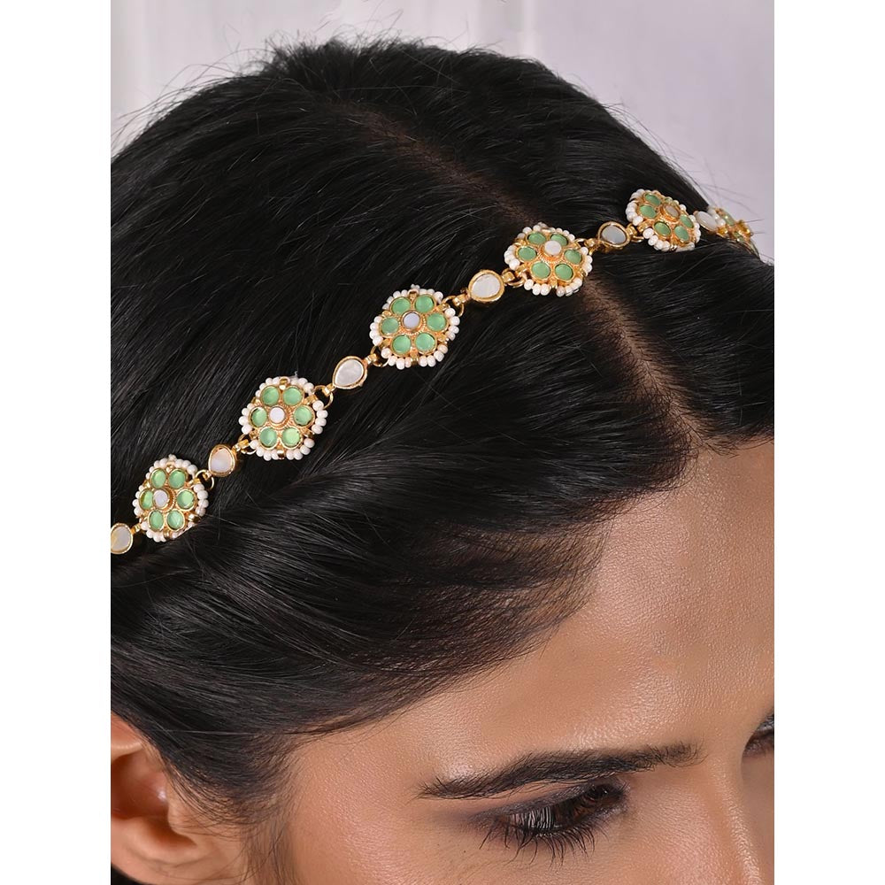 Shlok Jewels Freesia Emerald Head Band