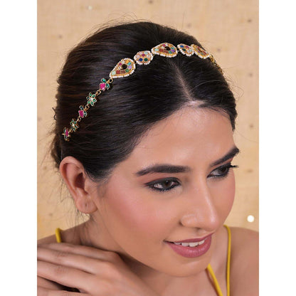 Shlok Jewels Women Multi-Color 18K Gold Plated Jadau Kundan Mathapatti