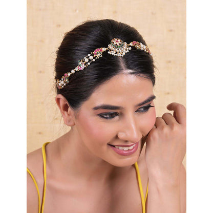 Shlok Jewels Women Multi-Color 18K Gold Plated Jadau Kundan Mathapatti