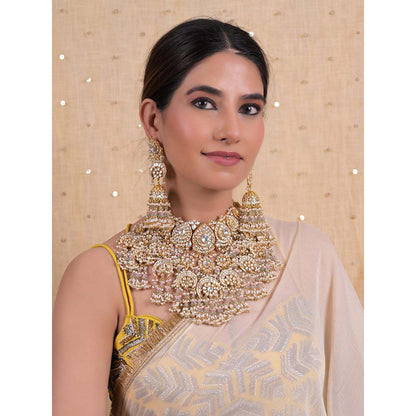 Shlok Jewels Women White 18K Gold Plated Jadau Kundan Jewellery Set