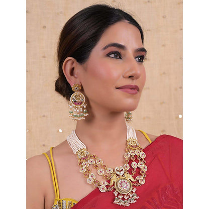 Shlok Jewels Women Multi-Color 18K Gold Plated Jadau Kundan Necklace Set