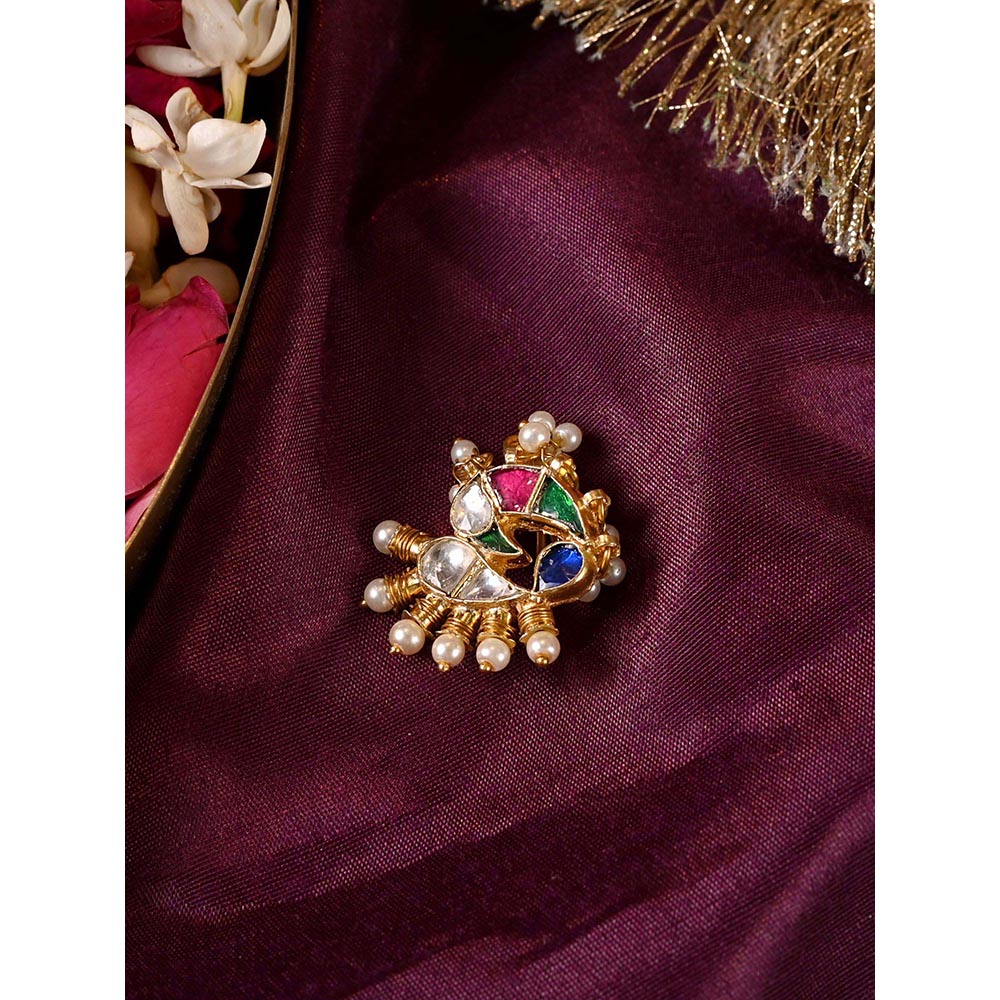 Shlok Jewels Women Multi-Color 18K Gold Plated Jadau Kundan Nose Pin
