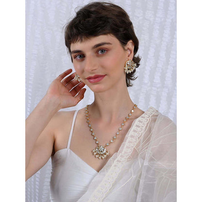 Shlok Jewels Women White 18K Gold Plated Pearl Necklace Set