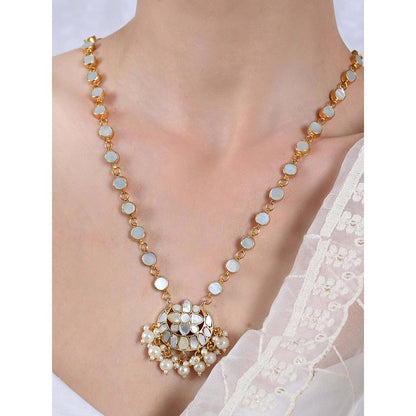 Shlok Jewels Women White 18K Gold Plated Pearl Necklace Set