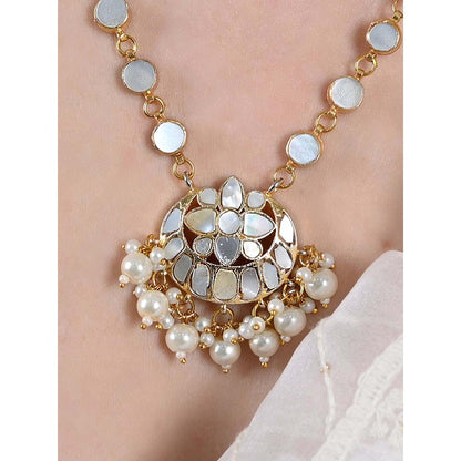 Shlok Jewels Women White 18K Gold Plated Pearl Necklace Set