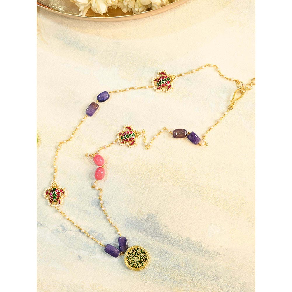 Shlok Jewels Women Multi-Color 18K Gold Plated Jadau Kundan Necklace