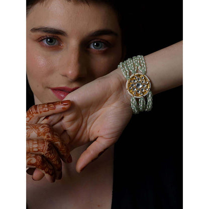 Shlok Jewels Women Mint Green 18K Gold Plated Jadau Kundan Bracelet