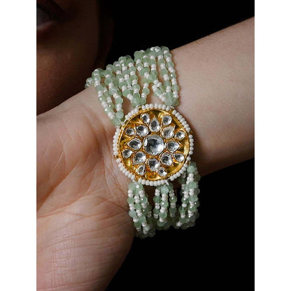 Shlok Jewels Women Mint Green 18K Gold Plated Jadau Kundan Bracelet
