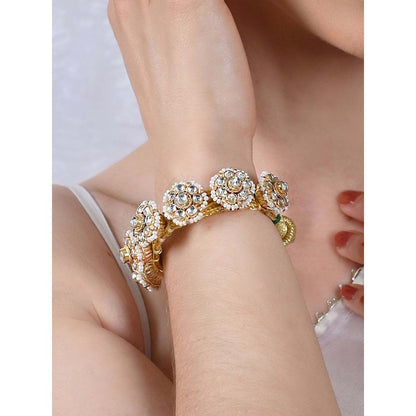 Shlok Jewels Women White 18K Gold Plated Jadau Kundan Pochi Bracelet
