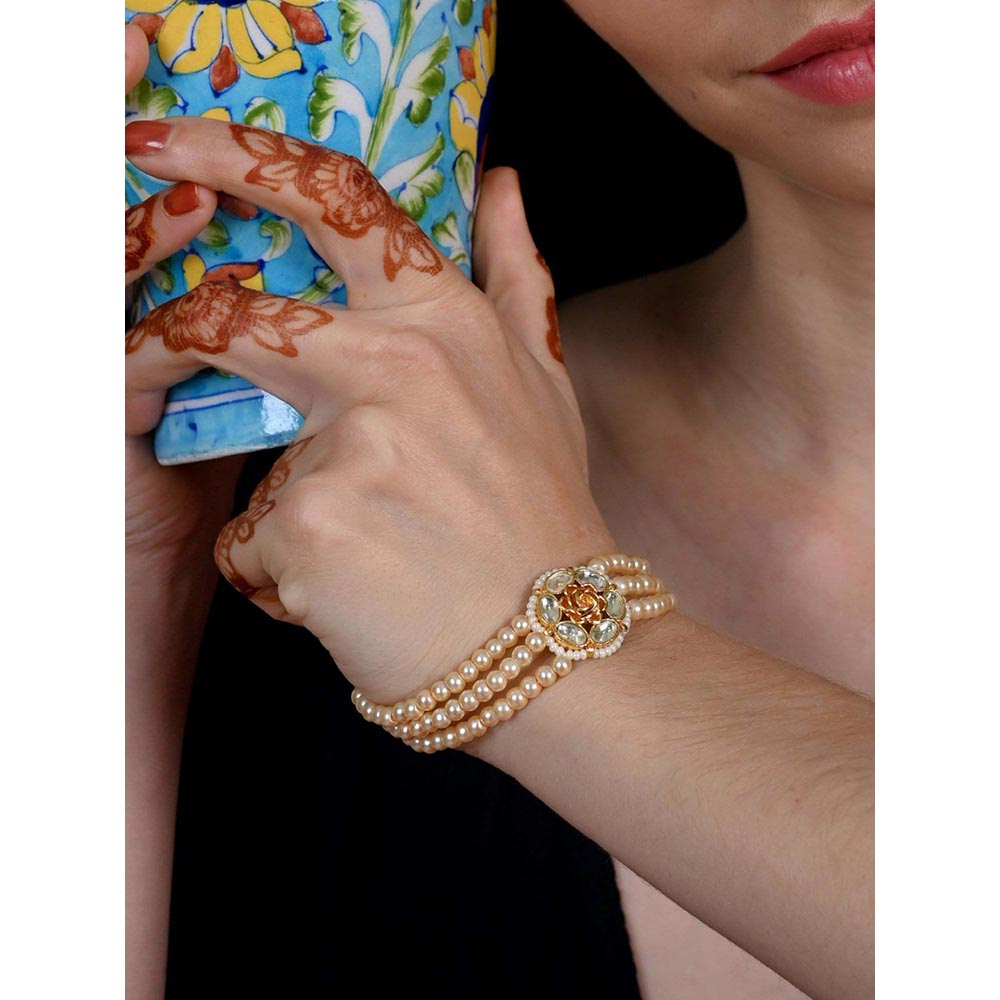 Shlok Jewels Women Ivory 18K Gold Plated Jadau Kundan Bracelet