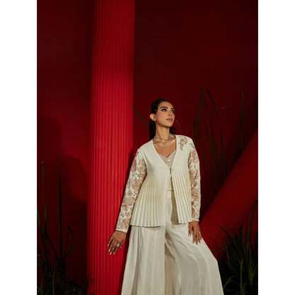 Shreeka Ivory Embroidered Georgette Jacket (Set of 3)