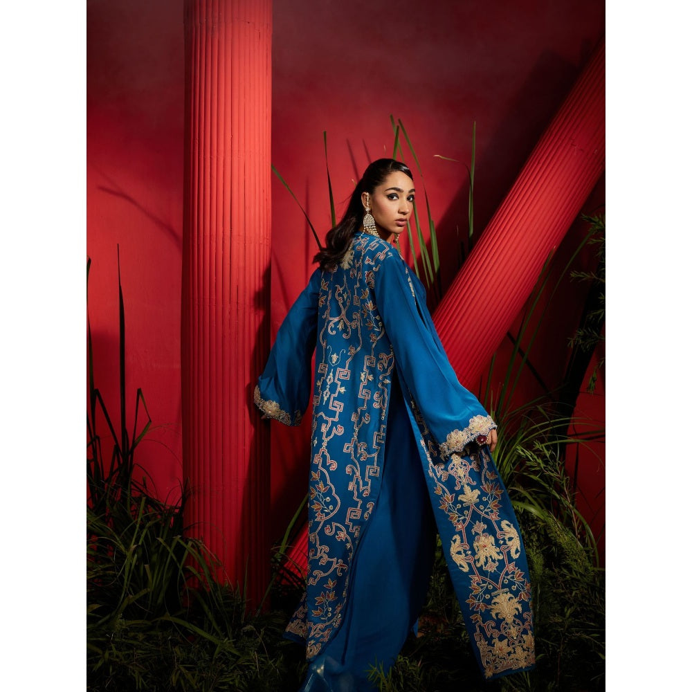 Shreeka Teal Crepe Silk Embroidered Jacket (Set of 2)