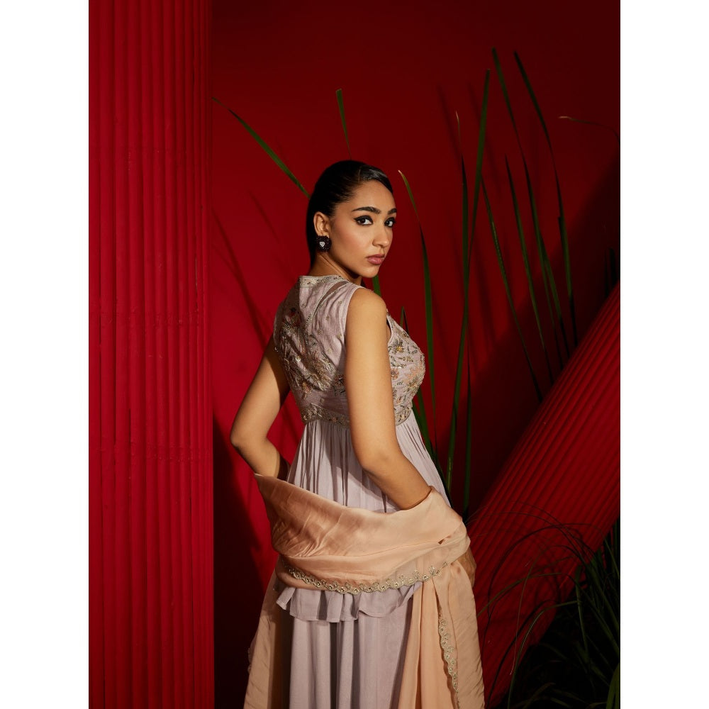 Shreeka Dull Lavender Georgette Embroidered Peplum (Set of 3)