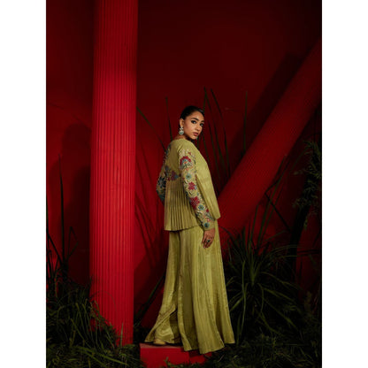 Shreeka Pista Green Embroidered Georgette Jacket (Set of 3)