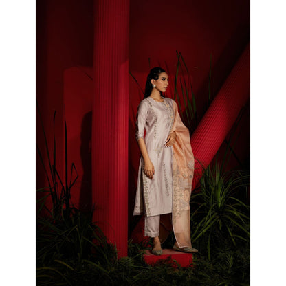 Shreeka Mauve Silk Chander Embroidered Suit (Set of 3)
