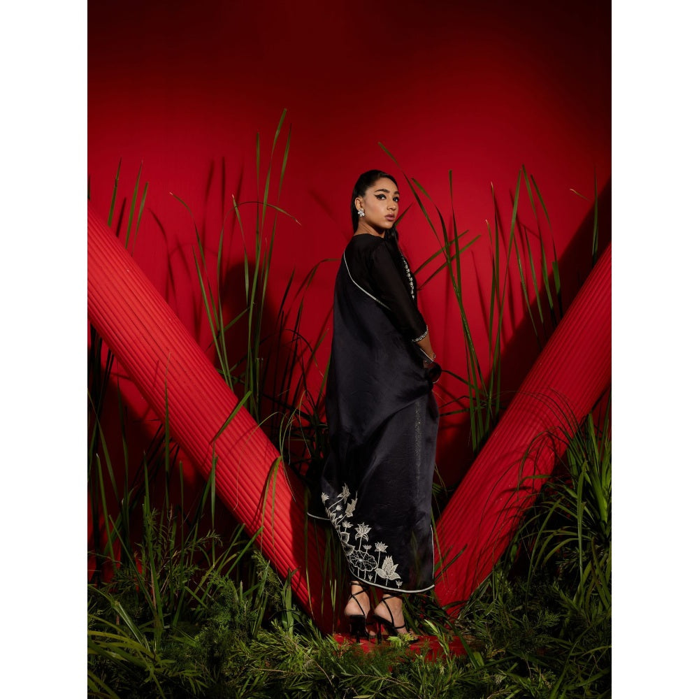Shreeka Black Silk Chander Embroidered Suit (Set of 3)