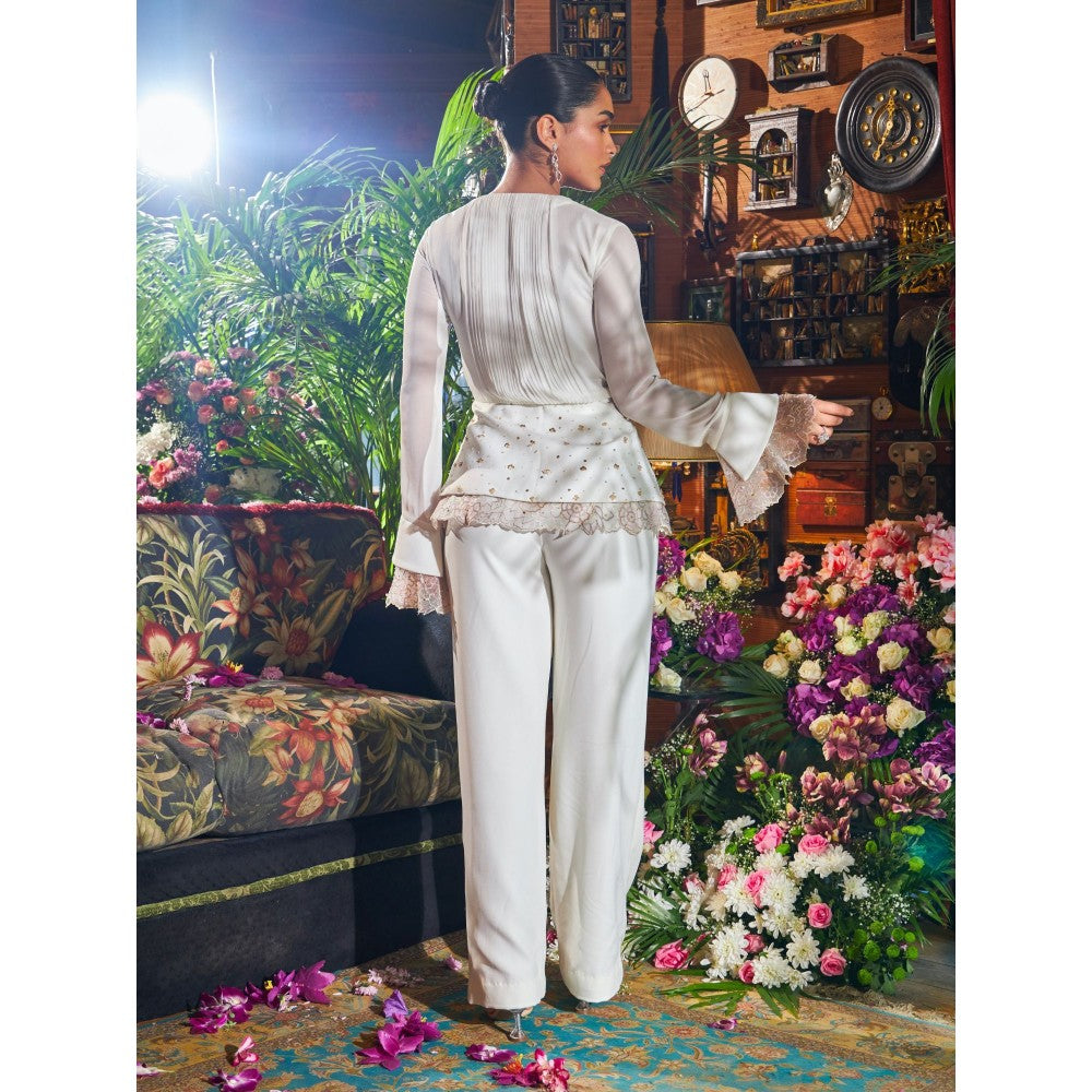 Shreeka Ivory Pleated Shirt Embroidered Co-ord (Set of 2)
