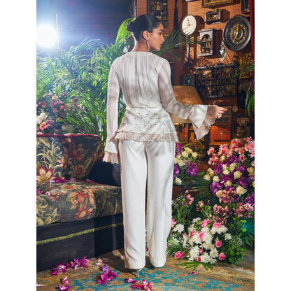 Shreeka Ivory Pleated Shirt Embroidered Co-ord (Set of 2)