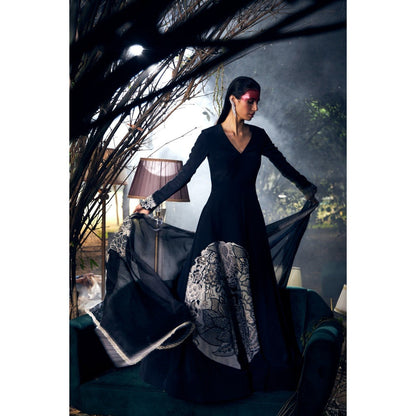 Shreeka Black Bold Chintz Embroidered Anarkali with Pant and Dupatta (Set of 3)