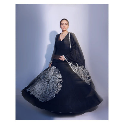 Shreeka Black Bold Chintz Embroidered Anarkali with Pant and Dupatta (Set of 3)