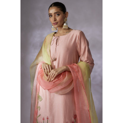 Shreeka Pink Embroidered Kurta with Palazzo and Dupatta (Set of 3)