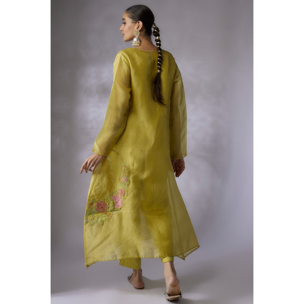 Shreeka Lime Green Embroidered Jacket with Slip and Pant (Set of 3)