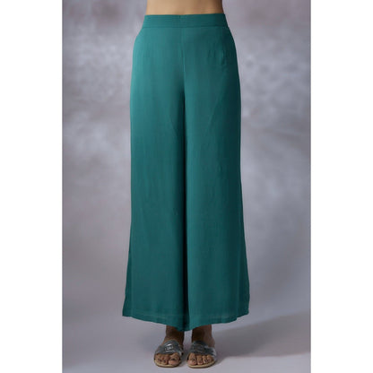 Shreeka Teal Embroidered Jacket with Kurta and Palazzo (Set of 3)