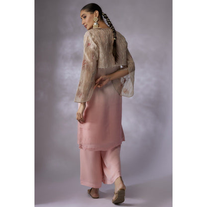 Shreeka Pink Embroidered Jacket with Kurta and Palazzo (Set of 3)