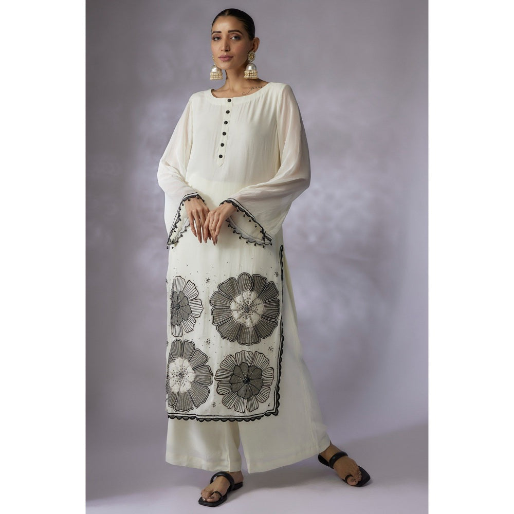 Shreeka Ivory Embroidered Kurta with Palazzo and Dupatta (Set of 3)