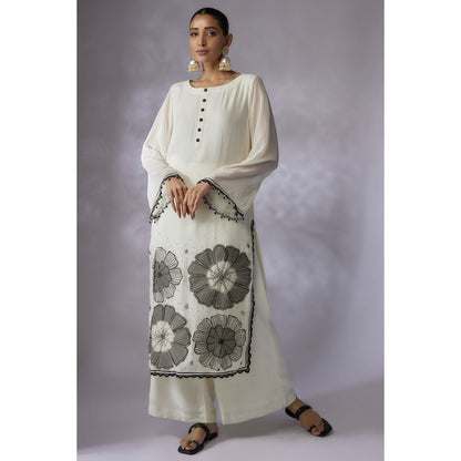 Shreeka Ivory Embroidered Kurta with Palazzo and Dupatta (Set of 3)