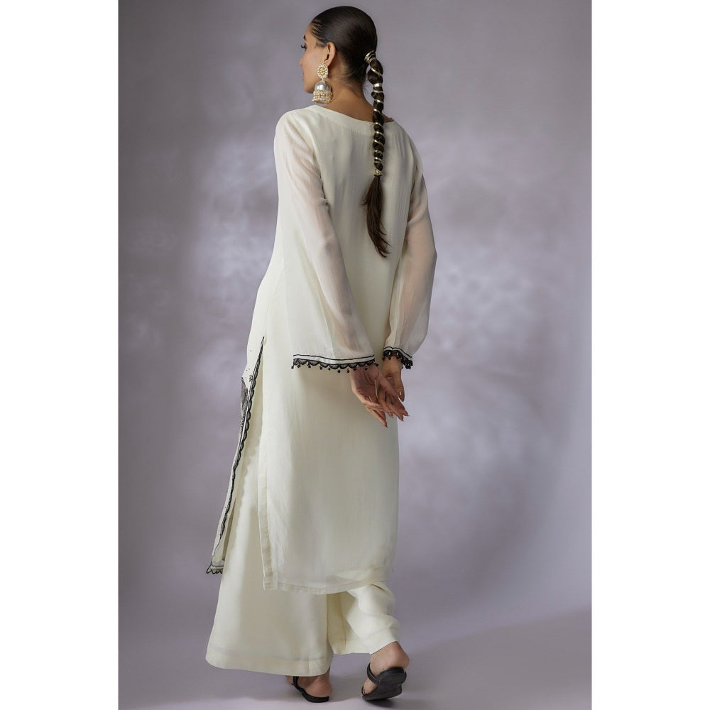 Shreeka Ivory Embroidered Kurta with Palazzo and Dupatta (Set of 3)