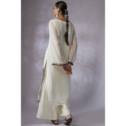 Shreeka Ivory Embroidered Kurta with Palazzo and Dupatta (Set of 3)