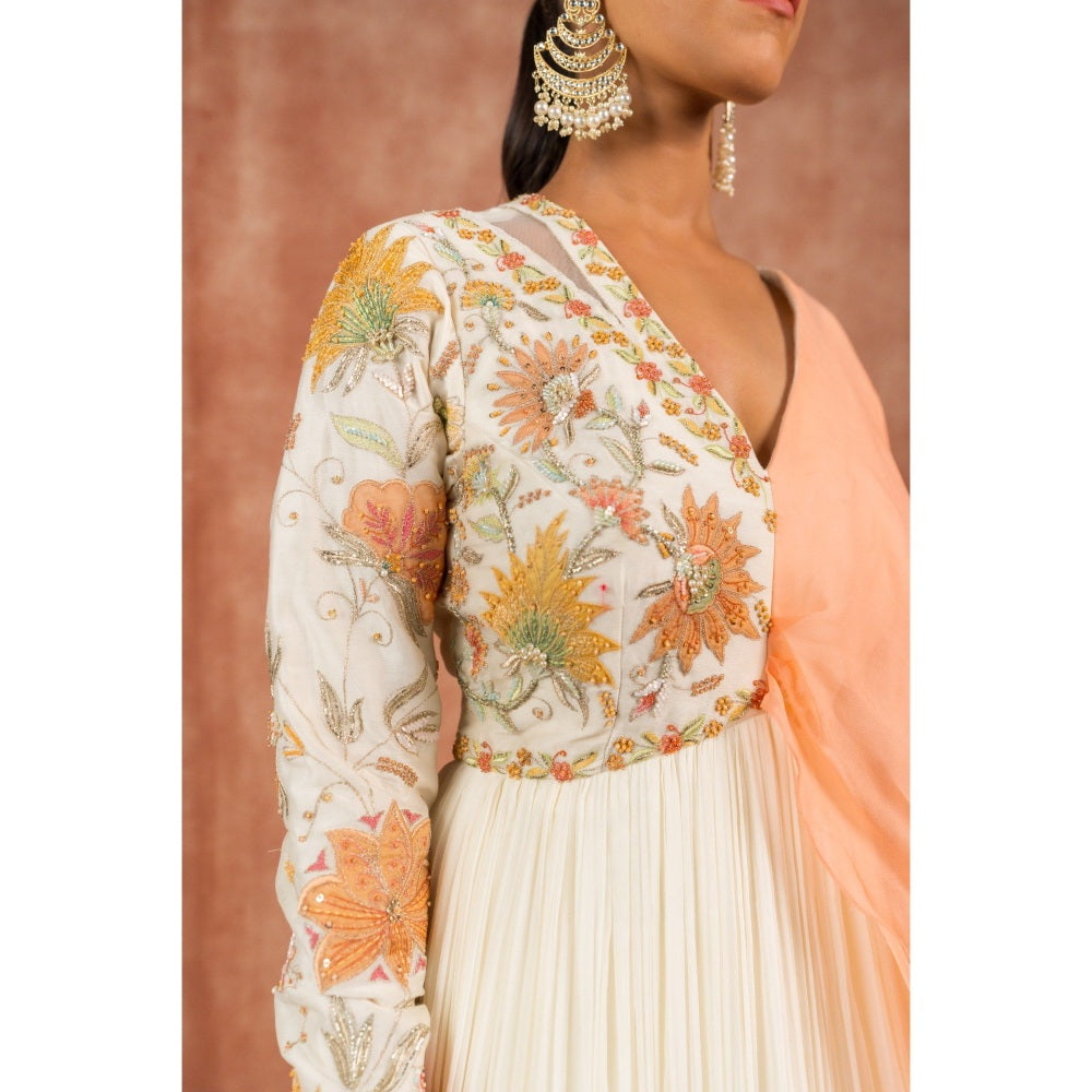 Shreeka Ivory Embellished V-Neck Dress and Churidar (Set of 2)