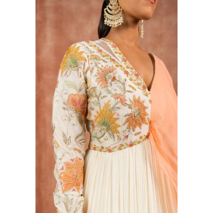Shreeka Ivory Embellished V-Neck Dress and Churidar (Set of 2)