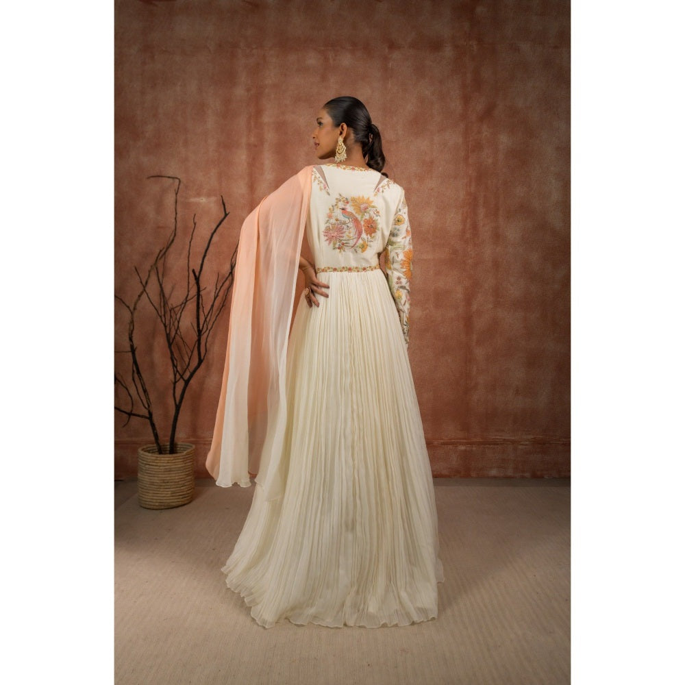 Shreeka Ivory Embellished V-Neck Dress and Churidar (Set of 2)