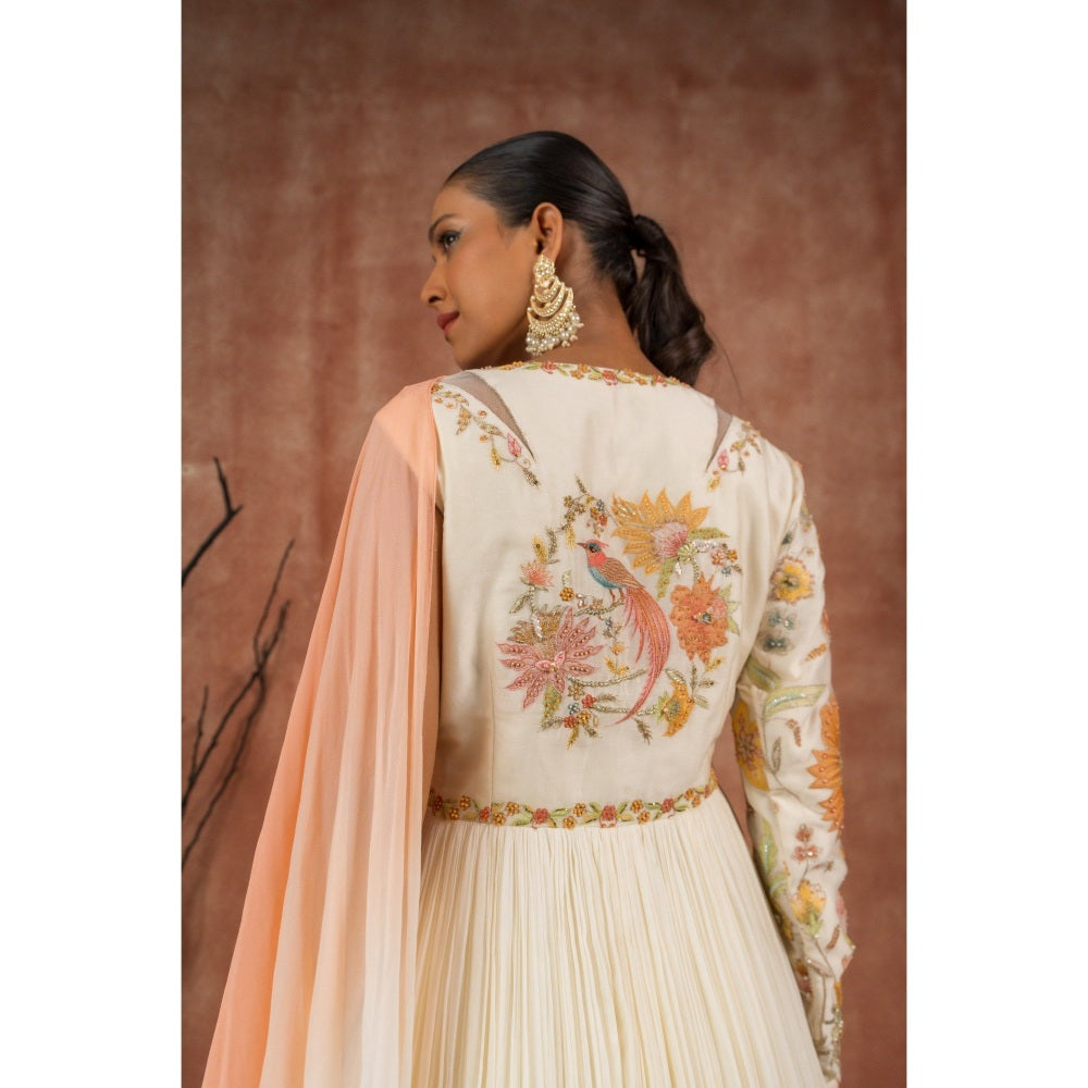 Shreeka Ivory Embellished V-Neck Dress and Churidar (Set of 2)