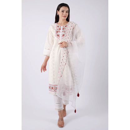 SHRUTI GOYAL White Embroidered Kurta with Pant and Dupatta (Set of 3)