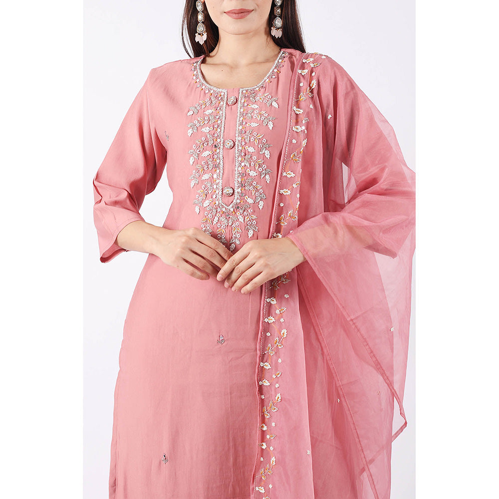 SHRUTI GOYAL Pink Embroidered Kurta with Pant and Dupatta (Set of 3)
