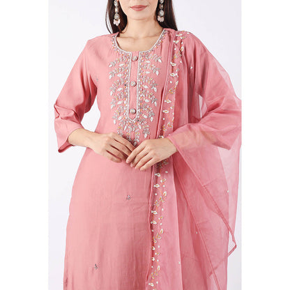 SHRUTI GOYAL Pink Embroidered Kurta with Pant and Dupatta (Set of 3)