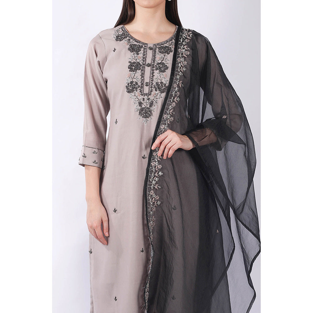 SHRUTI GOYAL Grey Embroidered Kurta with Pant and Dupatta (Set of 3)