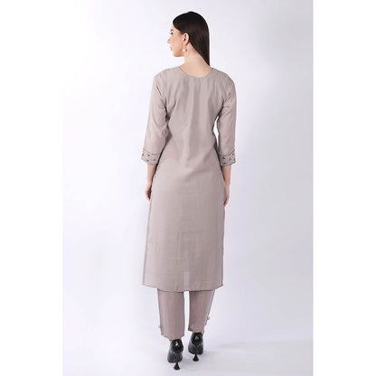 SHRUTI GOYAL Grey Embroidered Kurta with Pant and Dupatta (Set of 3)