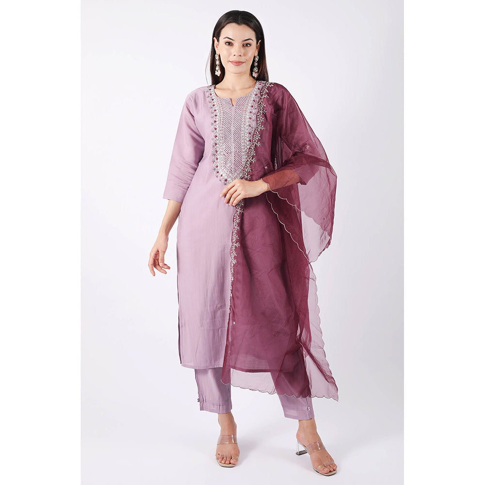 SHRUTI GOYAL Lavender Embroidered Kurta with Pant and Dupatta (Set of 3)