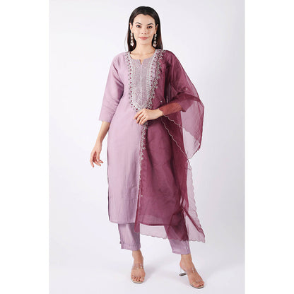 SHRUTI GOYAL Lavender Embroidered Kurta with Pant and Dupatta (Set of 3)