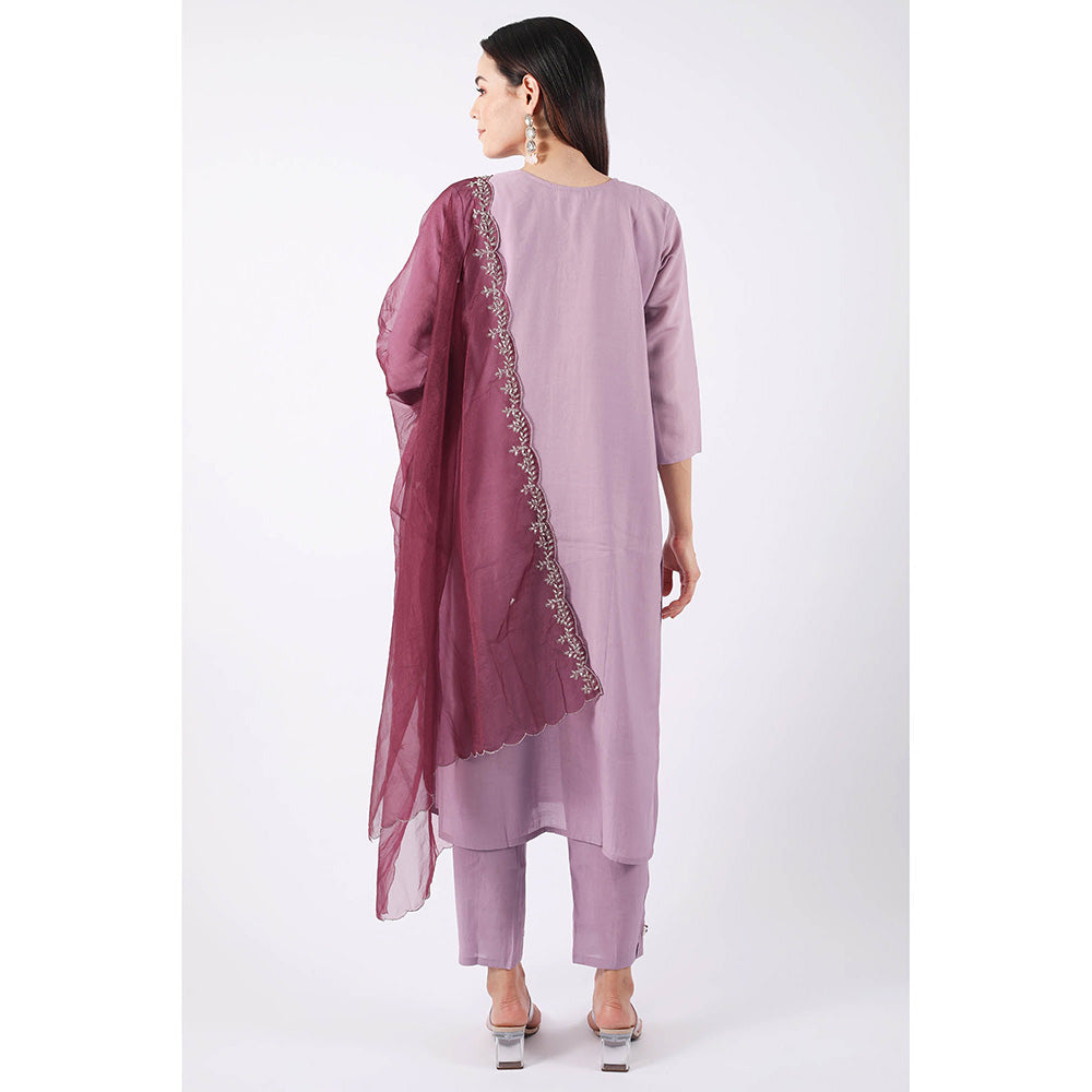 SHRUTI GOYAL Lavender Embroidered Kurta with Pant and Dupatta (Set of 3)