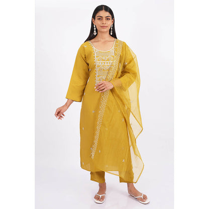 SHRUTI GOYAL Yellow Embroidered Kurta with Pant and Dupatta (Set of 3)