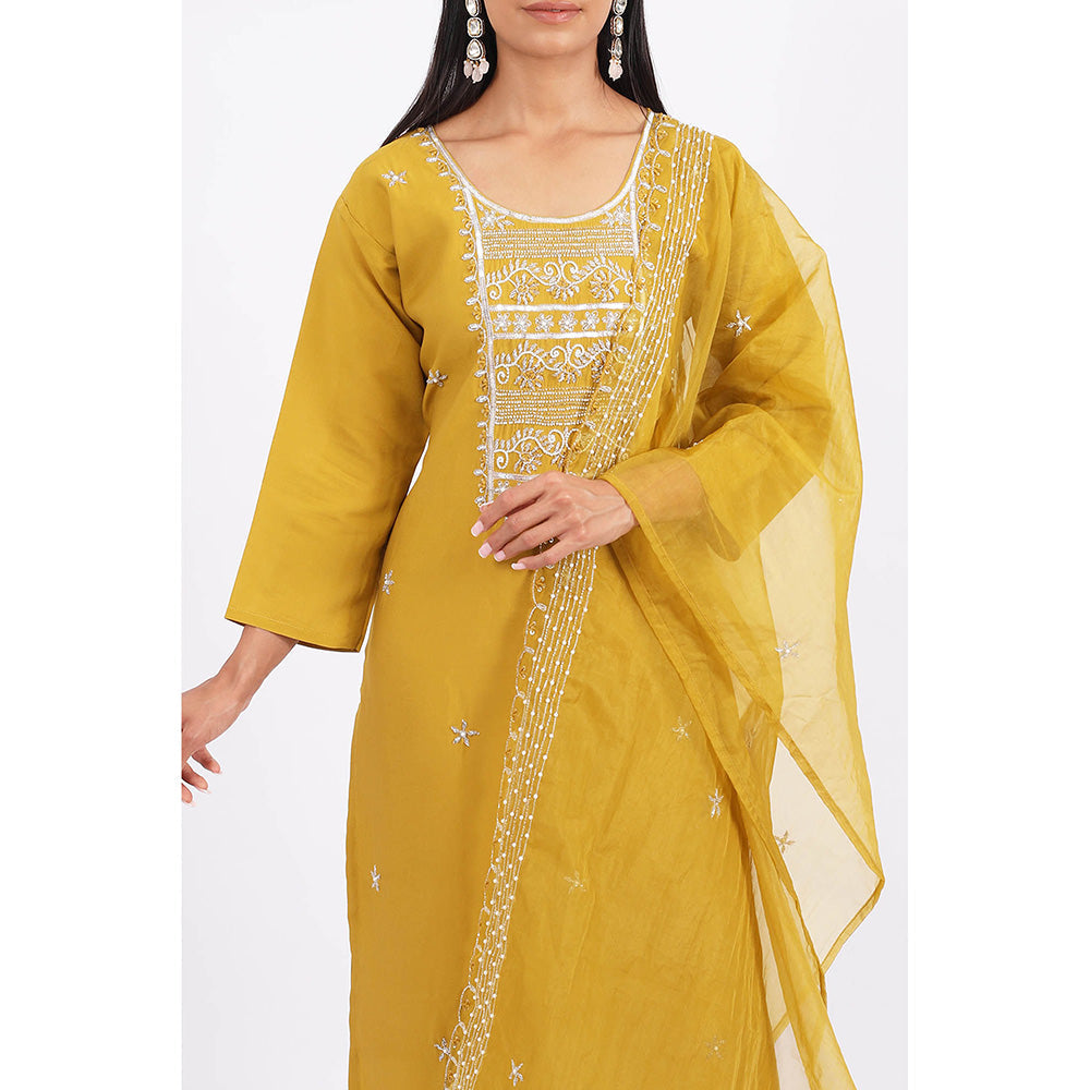 SHRUTI GOYAL Yellow Embroidered Kurta with Pant and Dupatta (Set of 3)
